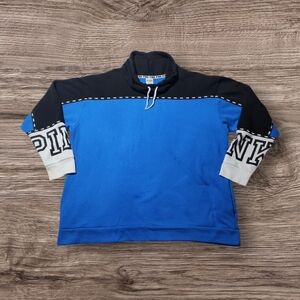 Victoria Secret Pink Campus Cowl Neck Blue and Black Pullover Size Large